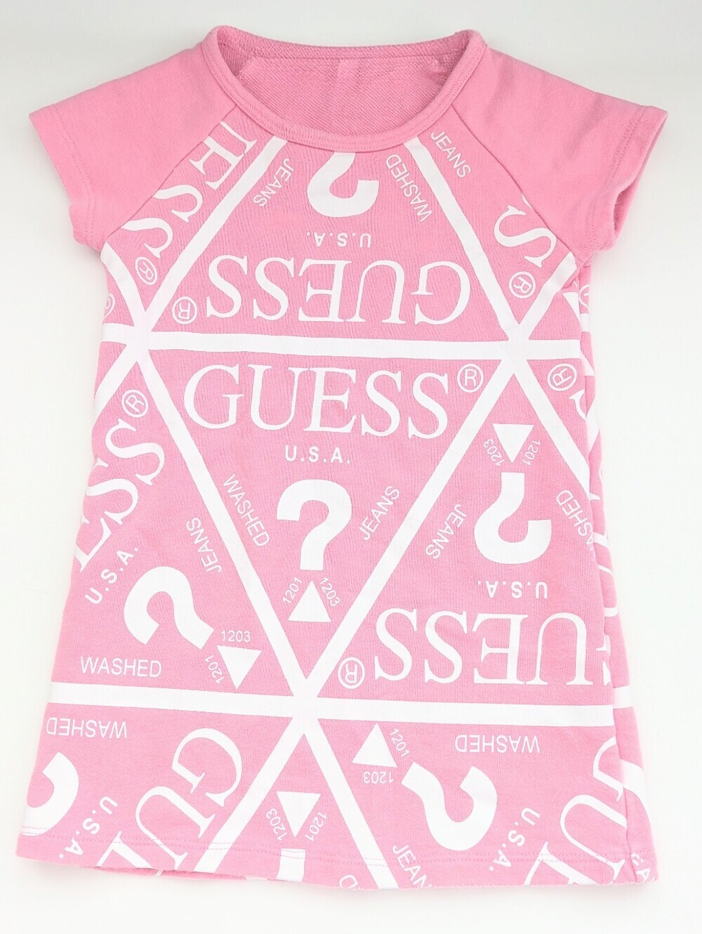GUESS Girls' Pink All-Around Logo Short-Sleeve Sweatshirt Dress